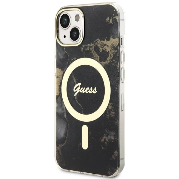 Guess GUHMP14SHTMRSK iPhone 14 6.1" black/black hardcase Golden Marble MagSafe