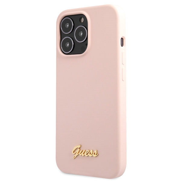 Guess GUHCP13XLSLMGLP iPhone 13 Pro Max 6.7" light pink/light pink hardcase Silicone Script Gold Logo