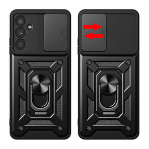 Hybrid Armor Camshield case for Samsung M14 with camera cover - black