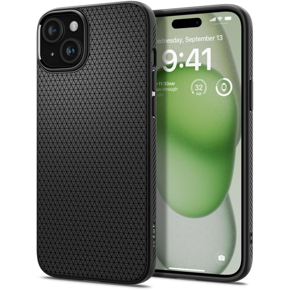 „Spigen Liquid Air“ dėklas, skirtas „iPhone 15 Plus“ – matinės juodos spalvos