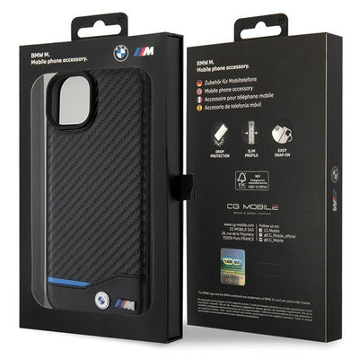 BMW Leather Carbon case for iPhone 15 Plus - black
