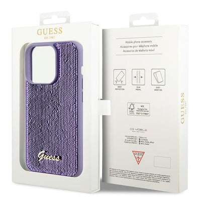 Guess Sequin Script Metal case for iPhone 15 Pro - purple