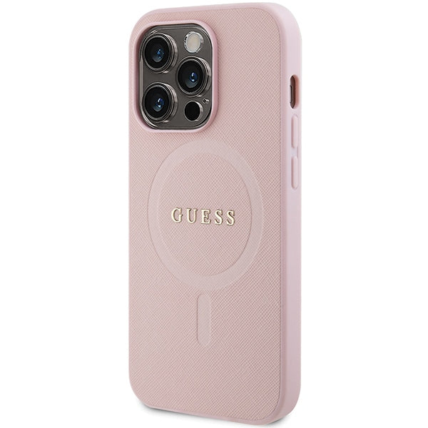 Guess GUHMP14XPSAHMCP case for iPhone 14 Pro Max - pink Saffiano MagSafe