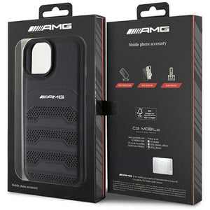 AMG Leather Debossed Lines case for iPhone 15 Plus - black