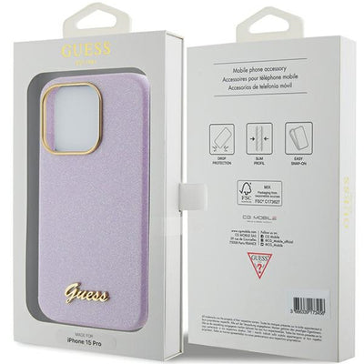 Guess Glitter Glossy Script case for iPhone 15 Pro - lilac