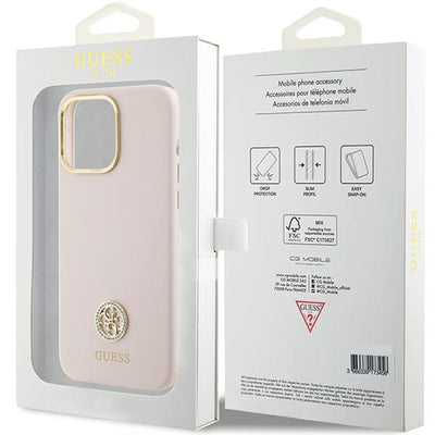 Guess Silicone Logo Strass 4G Case for iPhone 15 Pro Max - Pink