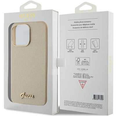 Guess Glitter Glossy Script case for iPhone 15 Pro Max - gold