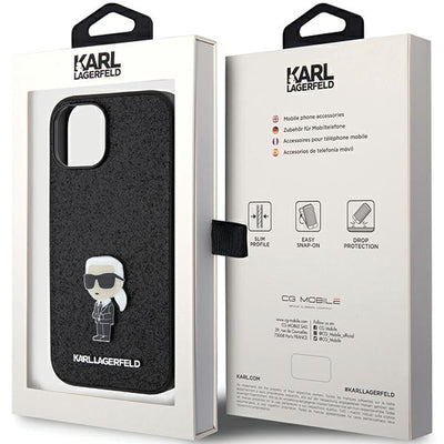Karl Lagerfeld Fixed Glitter Ikonik Logo Metal Pin case for iPhone 15 - black