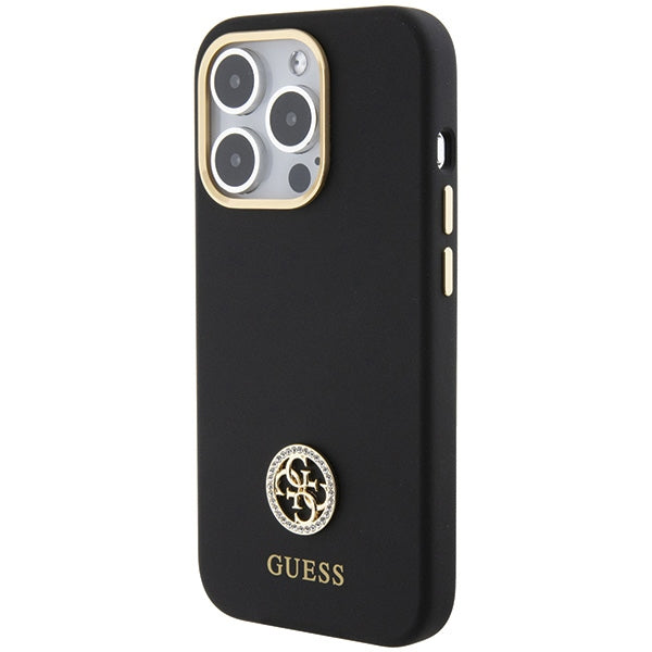 Guess Silicone Logo Strass 4G Case for iPhone 15 Pro - Black