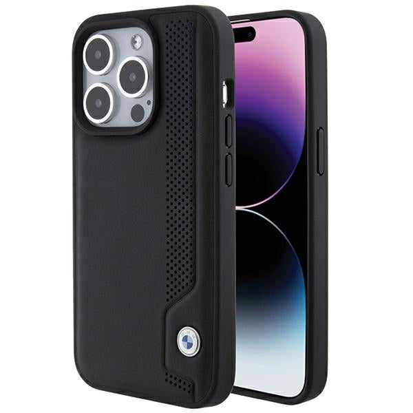 BMW Leather Blue Dots iPhone 15 Pro Max Case - Black