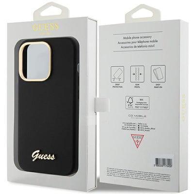 Guess Silicone Script Metal Logo & Frame case for iPhone 15 Pro - black