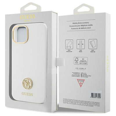 Guess Silicone Logo Strass 4G case for iPhone 15 - white