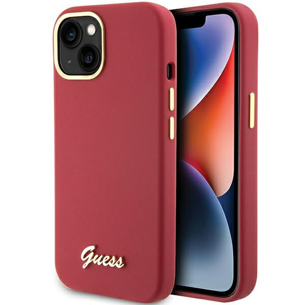 Guess Silicone Script Metal Logo &amp; Frame case for iPhone 15