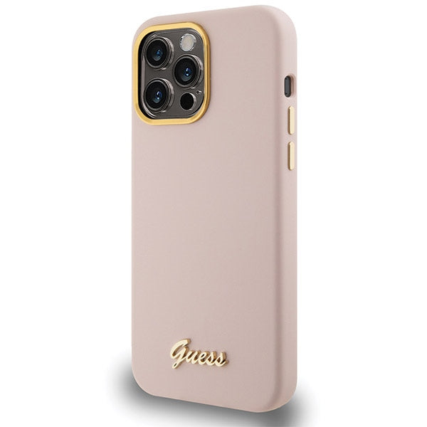 Guess Silicone Script Metal Logo &amp; Frame case for iPhone 15 Pro Max - pink