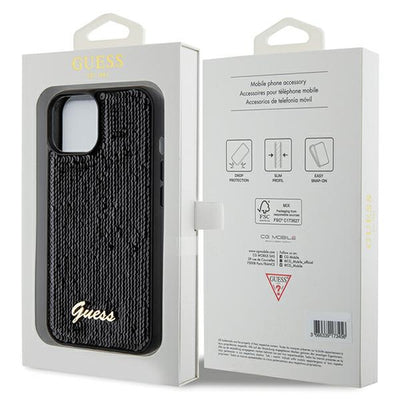 Guess Sequin Script Metal case for iPhone 14 / 15 / 13 - black
