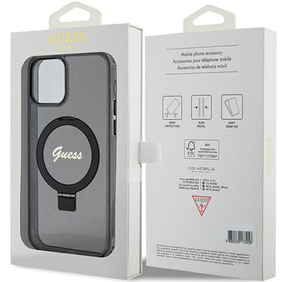 Guess Ring Stand Script Glitter MagSafe case for iPhone 12/12 Pro - black