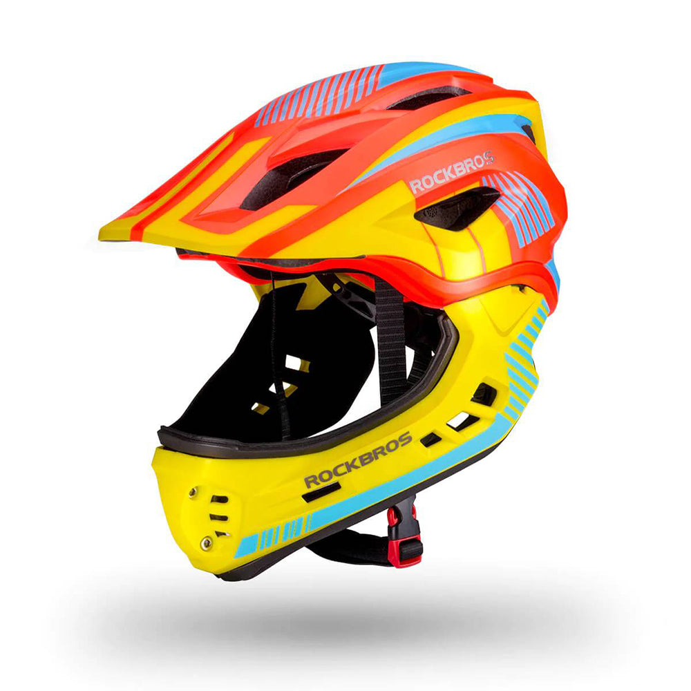 Rockbros TT-32SOYB-M children's bicycle helmet with detachable chinbar, size M - yellow-orange