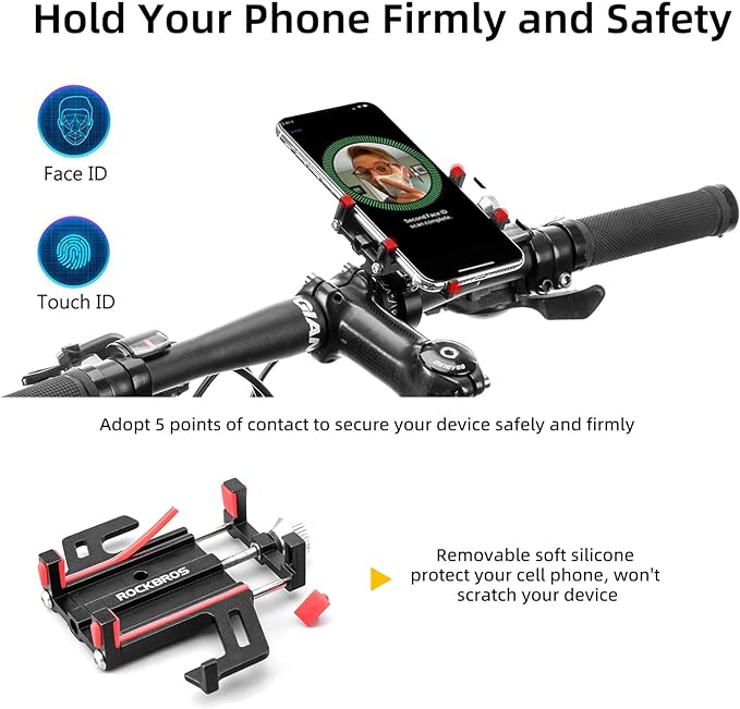 Rockbros 699-BK Aluminum Alloy Bike Phone Holder - Black