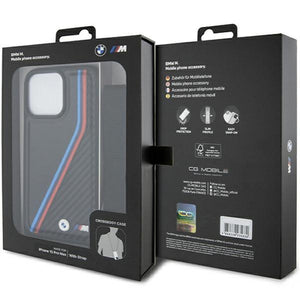 BMW M Edition Carbon Tricolor Lines &amp; Strap case for iPhone 15 Pro Max - black