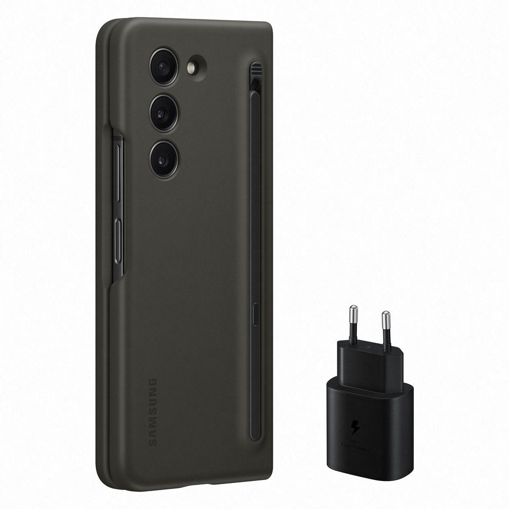 [GRĄŽINAMA PREKĖ] Silikoninių dėklų rinkinys, skirtas „Samsung Galaxy Z Fold 5 Slim“ dėklui su rašikliu ir 25 W USB-C sieniniu įkrovikliu – juodas