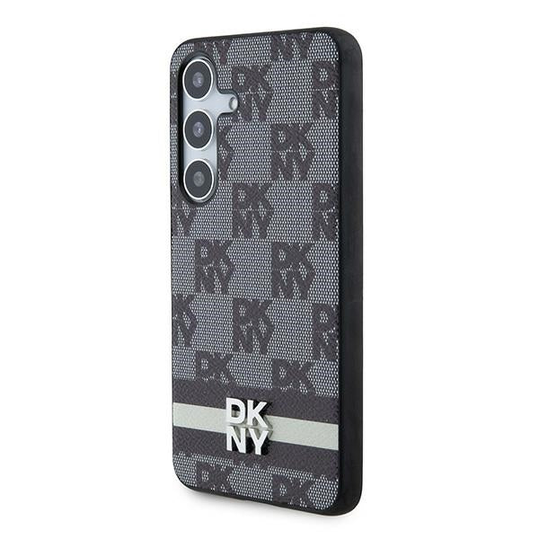 DKNY Leather Checkered Mono Pattern &amp; Printed Stripes Case for Samsung Galaxy S24 - Black
