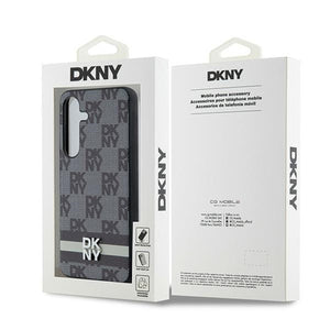 DKNY Leather Checkered Mono Pattern &amp; Printed Stripes Case for Samsung Galaxy S24 - Black
