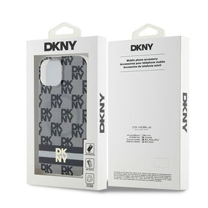 DKNY IML Checkered Mono Pattern &amp; Printed Stripes MagSafe Case for iPhone 15/14/13 - Black