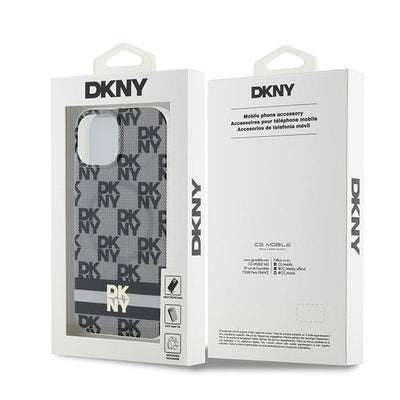 DKNY IML Checkered Mono Pattern &amp; Printed Stripes MagSafe Case for iPhone 15/14/13 - Black