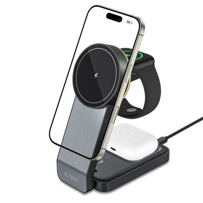 Tech-Protect QI15W-A28 MagSafe 3in1 Inductive Charger with Smartphone / Apple Watch / AirPods Stand - Black