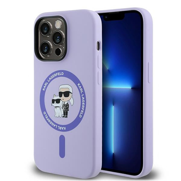 Karl Lagerfeld HC MagSafe Silicone Karl&amp;Choupette Heads Ring Case for iPhone 14 Pro - Purple