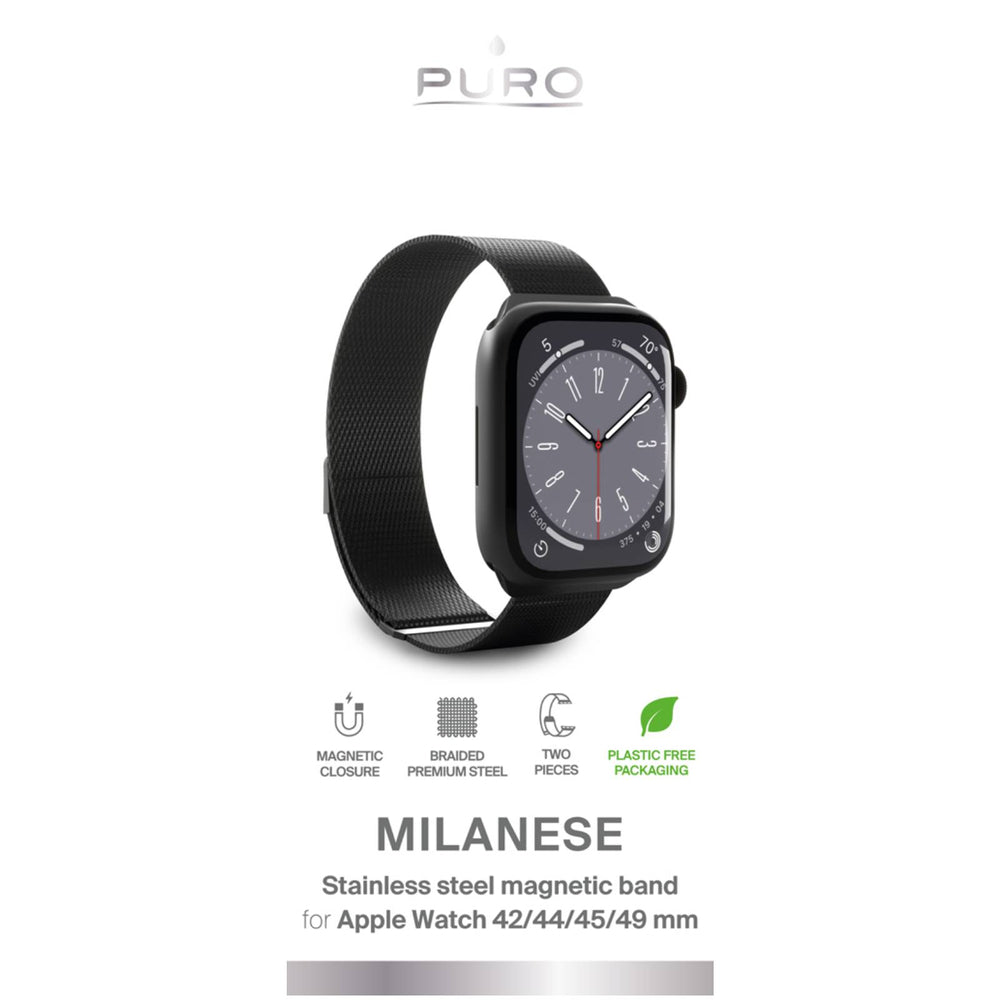 „Puro“ „MILANESE“ laikrodžio apyrankė, skirta „Apple Watch“ 42-44-45-49 m., juoda