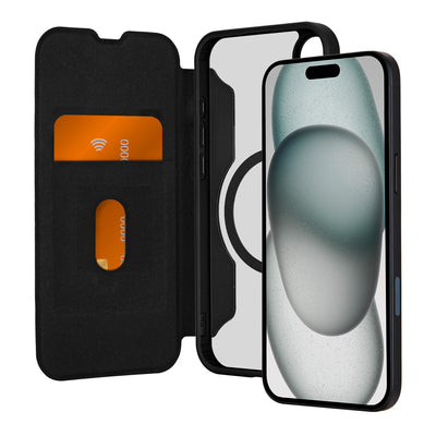 Puro Book Mag MagSafe Leather Case with Flap and Card Slot for iPhone 16 Plus - Black
