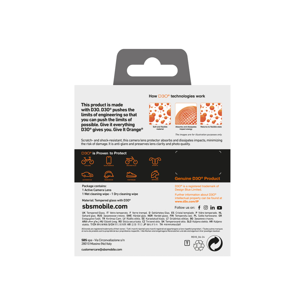 SBS aktyvus kameros objektyvas D3O grūdintas stiklas iPhone 16 Pro / 16 Pro Max kamerai