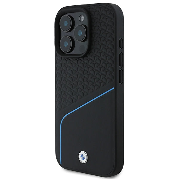 BMW Signature Leather Textured &amp; Line MagSafe iPhone 16 Pro Case - Black