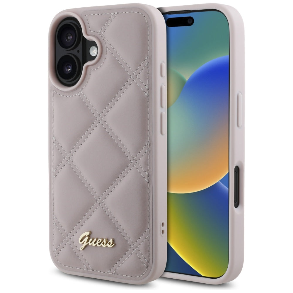 Guess Quilted Metal Logo iPhone 16 Case - Pink