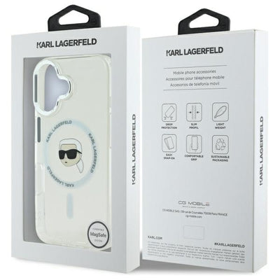 Karl Lagerfeld IML Metal Karl Head MagSafe Case for iPhone 16 Plus - White