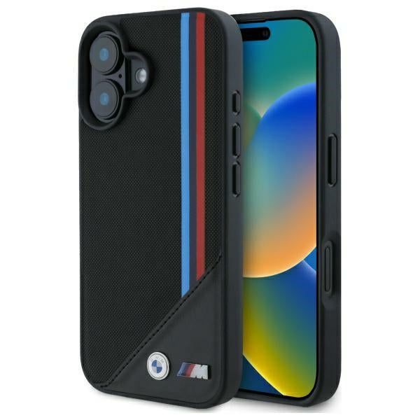 BMW M Meshed Tricolor Stripes MagSafe case for iPhone 16 - black