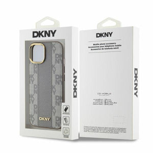 DKNY Leather Checkered Mono Pattern MagSafe iPhone 14 Case - Beige