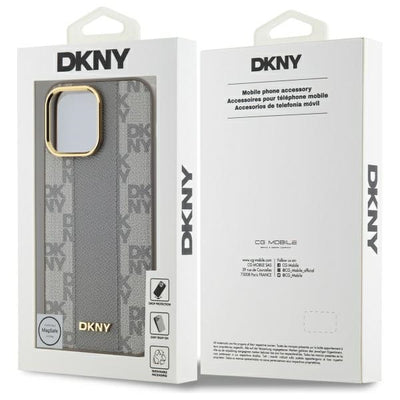 DKNY Leather Checkered Mono Pattern MagSafe iPhone 14 Pro Max Case - Beige