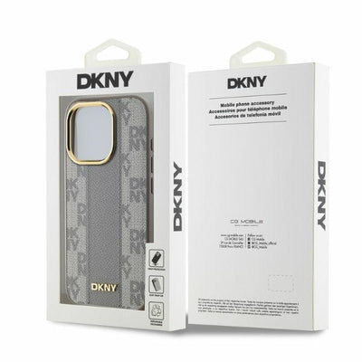 DKNY Leather Checkered Mono Pattern MagSafe iPhone 15 Pro Case - Beige