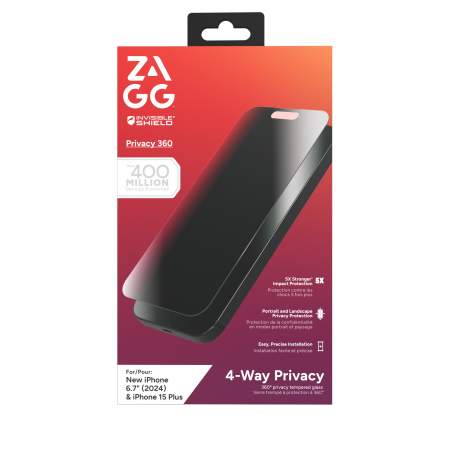ZAGG InvisibleShield Glass Elite Privacy 360 for iPhone 15 Plus / 16 Plus