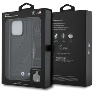BMW M Edition Carbon Stripe &amp; Strap Case for iPhone 16 Pro Max - Black