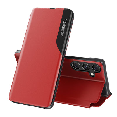 Eco Leather View Case for Samsung Galaxy S24 FE with flap and stand - red