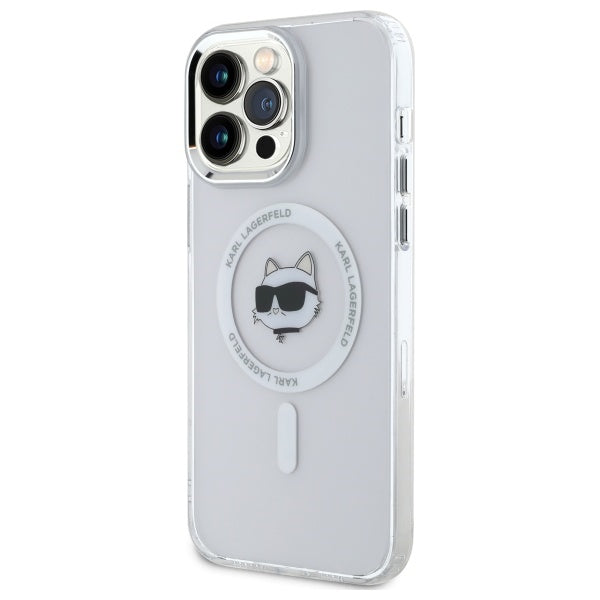Karl Lagerfeld IML Metal Choupette Head MagSafe Case for iPhone 14 Pro Max - White
