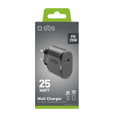 SBS TETR1CPD25 25W USB-C Wall Charger with Power Delivery - Black