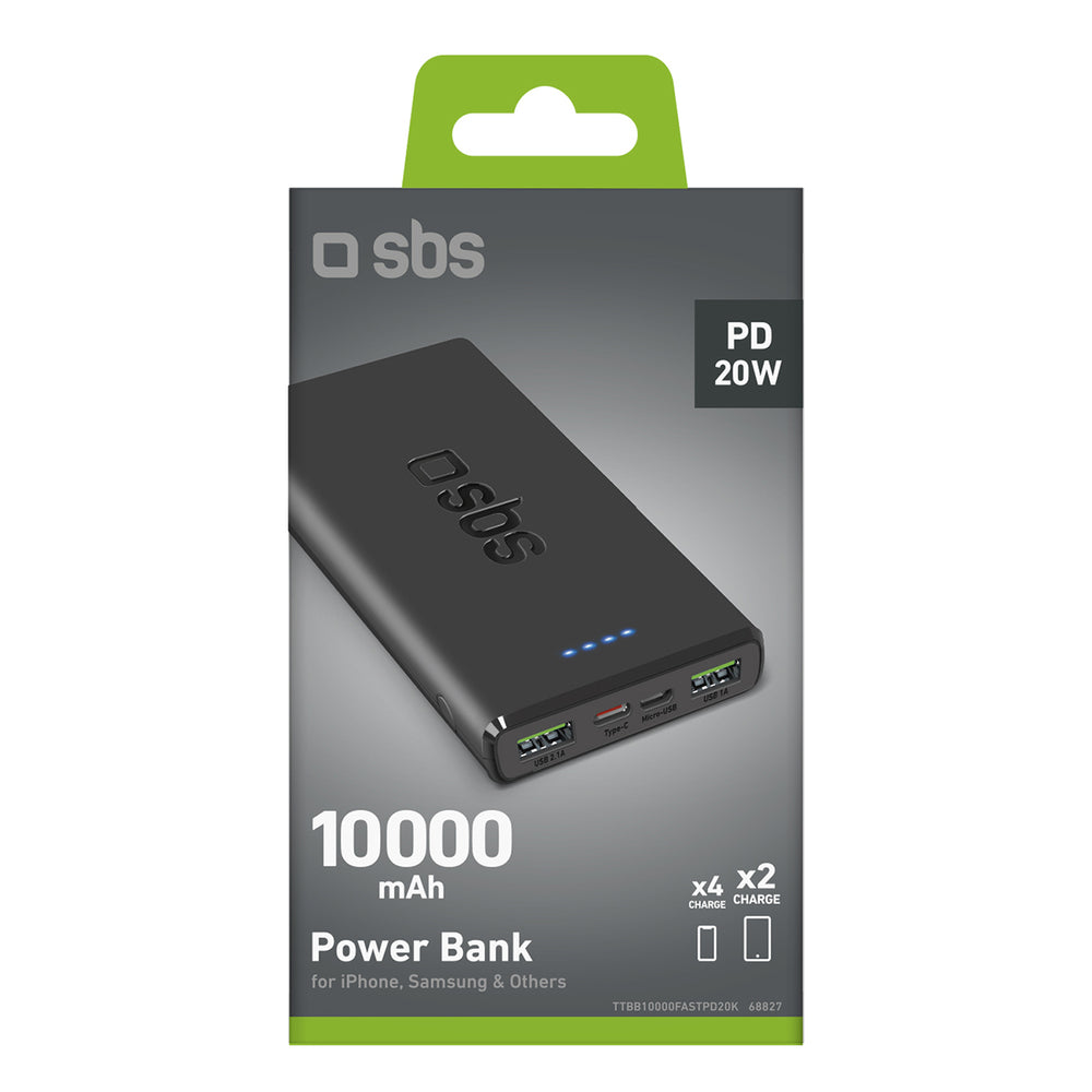 Išorinė baterija SBS TTBB10000FASTPD20K 10000 mAh 20W su maitinimo šaltiniu - juoda