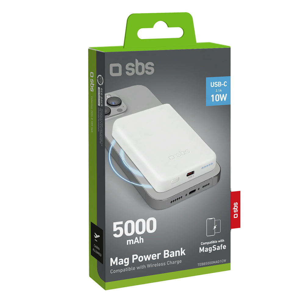 Išorinė baterija SBS TEBB5000MAG1CW 5000 mAh USB-C, suderinama su „MagSafe“ - balta