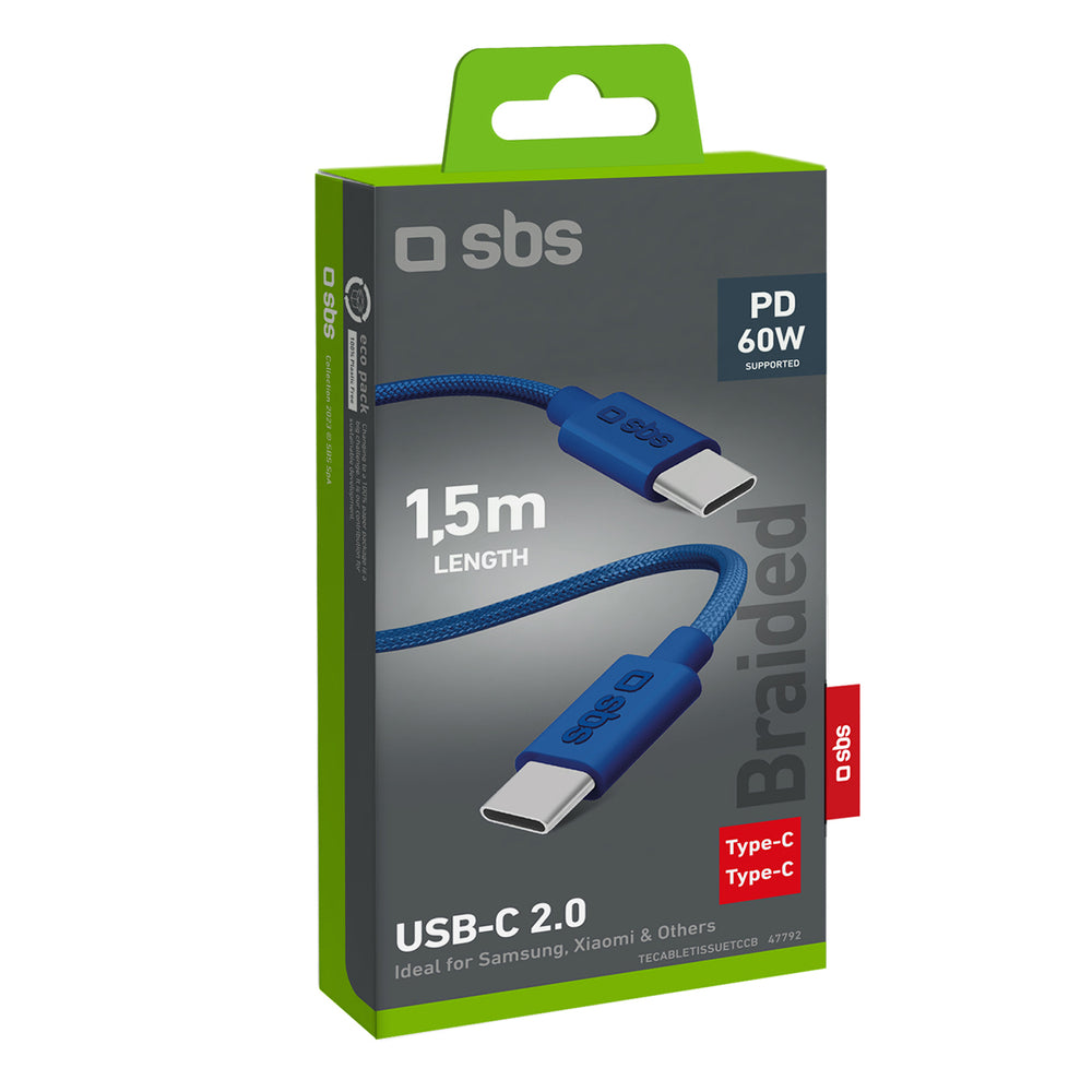 SBS TECABLETISSUETCCB USB-C - USB-C 1.5m 60W braided cable - blue