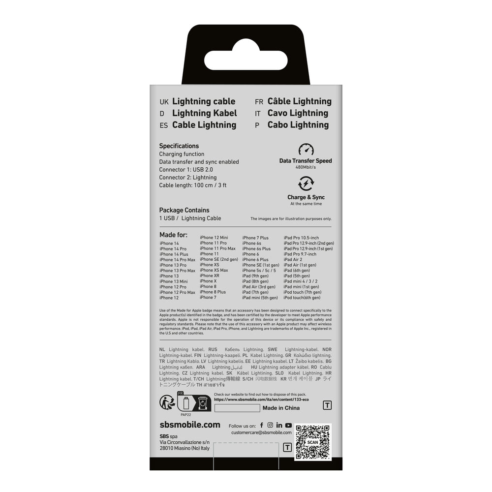 SBS TECABLEUSBIP589A USB-A – Lightning kabelis – mėlynas