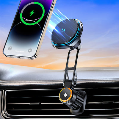 Wozinsky WCT5-6S2Y Car Holder with Qi/MagSafe 15W Wireless Charger and Air Vent Fan - Black